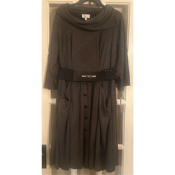 ROBBIE BEE Plus Size 2X grey Cowlneck Knit sweater Dress - Picture 4 of 9